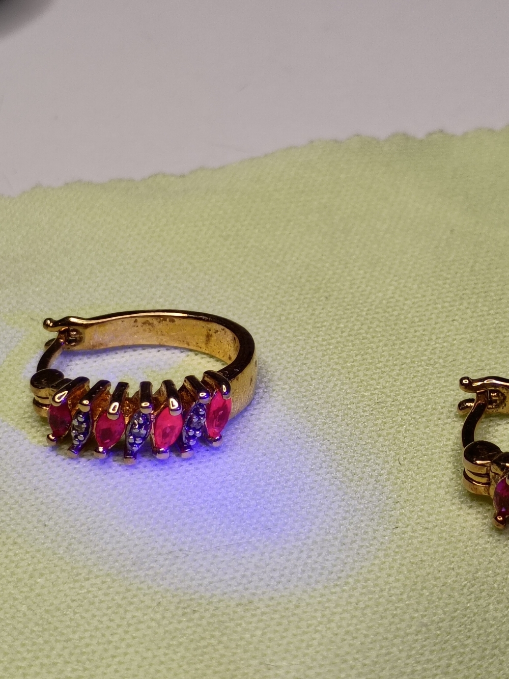 Gold Huggie Earrings with Pink Marquise Stones